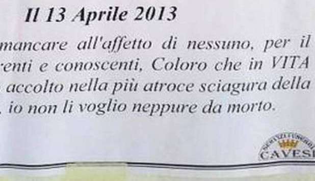 PREPARA IL SUO MANIFESTO FUNEBRE PRIMA DI MORIRE. 'I PARENTI? NON LI VOGLIO' - FOTO - 16/04/2013