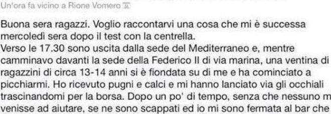 STUDENTESSA CHOC SU FB: ''PICCHIATA FUORI DALL'UNIVERSITÀ. NESSUNO MI HA SOCCORSA'' - 29/11/2013