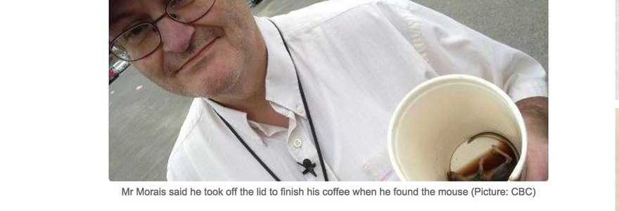 BEVE IL CAFFE' AL MCDONALD E TROVA UN TOPO MORTO SUL FONDO DELLA TAZZA - FOTO - 03/12/2014