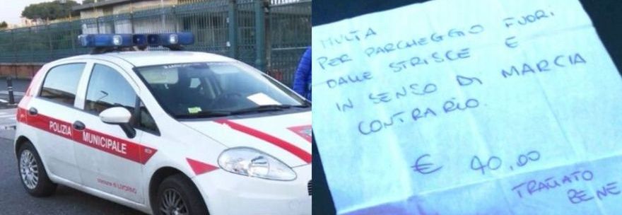 LA MACCHINA DEI VIGILI E' PARCHEGGIATA MALE: UN PASSANTE LA 'MULTA'. ''40 EURO'' - GUARDA - 02/02/2015
