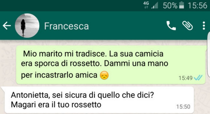 TROVA DEL ROSSETTO SULLA CAMICIA DELL'AMANTE E MANDA UN MESSAGGIO ALLA SUA AMICA MA... - 20/05/2016