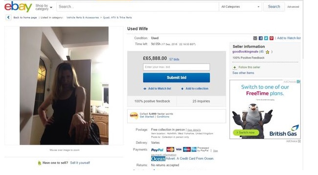 METTE IN VENDITA LA MOGLIE SU EBAY PER 78 MILA EURO: ''SPESSO FA RUMORE E CHIEDE DI...'' - 24/10/2016