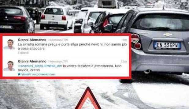 NEVE A ROMA, ALEMANNO SI SFOGA SU TWITTER: 'NON NEVICA, CRETINI' - 16/01/2013