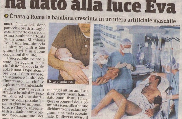 ROMA: UOMO PARTORISCE PER LA PRIMA VOLTA NELLA STORIA. E' NATA EVA - 07/03/2017