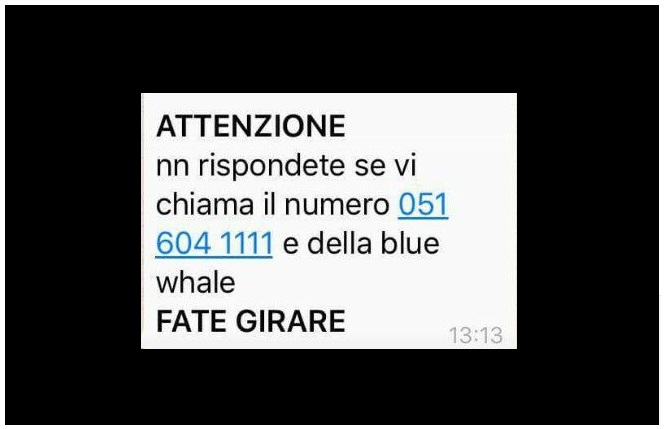 BLUE WHALE, IL MESSAGGIO CON IL NUMERO DI TELEFONO: COSA FARE SE LO RICEVETE - 31/05/2017