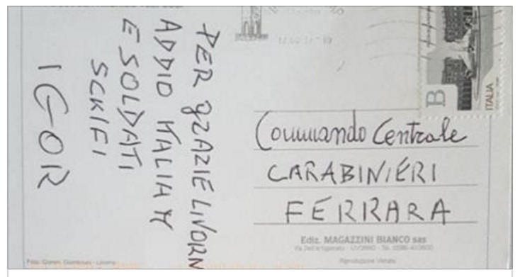 ''CIAO, CIAO CARABINIERI...'' ARRIVA UNA CARTOLINA FIRMATA ''IGOR'' ECCO PERCHE' POTREBBE ESSERE LUI - 12/06/2017