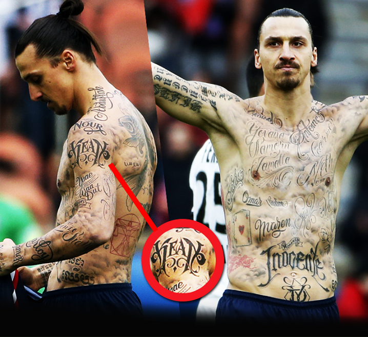 DIETRO AI TATUAGGI, IL GRANDE GESTO. IL SIGNIFICATO DI TUTTI I NOMI CHE IBRAHIMOVIC HA SUL CORPO - SORPRENDENTE - 15/02/2015