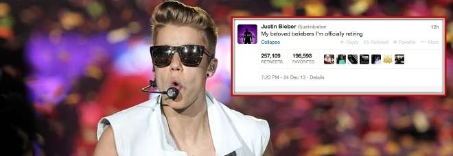 JUSTIN BIEBER ANNUNCIA IL RITIRO SU TWITTER, PANICO TRA I FAN: ''MA NON VI ABBANDONERÒ MAI'' - FOTO - 26/12/2013