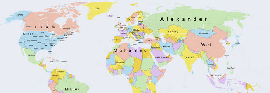 LA MAPPA DEI NOMI MASCHILI PIÙ DIFFUSI NEL MONDO - 08/06/2014