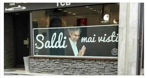 BOCELLI UTILIZZATO PER PUBBLICIZZARE 'SALDI MAI VISTI': ESPLODE LA POLEMICA - 05/07/2016