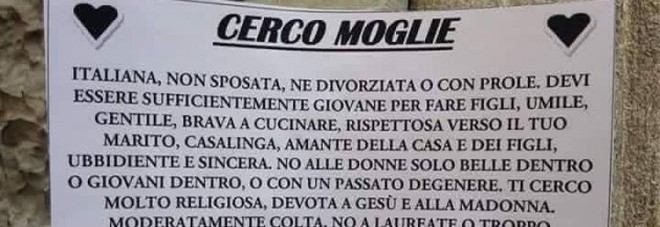 ''CERCO MOGLIE RELIGIOSA E SOTTOMESSA'', L'ANNUNCIO DIVENTA VIRALE SUL WEB - 07/07/2016