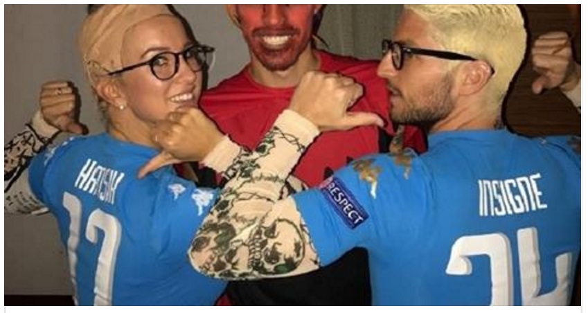 FESTA DI HALLOWEEN: MERTENS E LA MOGLIE SI TRAVESTONO DA INSIGNE E HAMSIK - FOTO - 02/11/2016