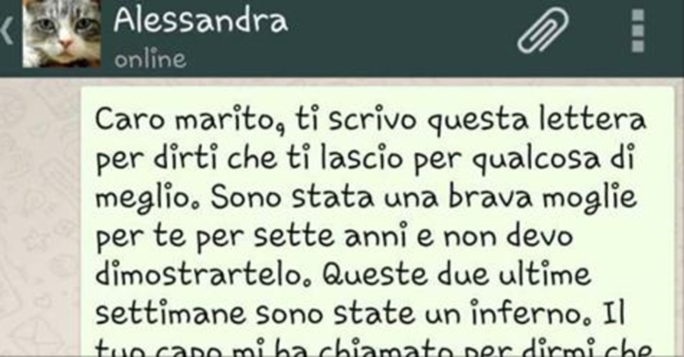 DOPO AVER TRADITO IL MARITO, LA MOGLIE DECIDE DI LASCIARLO MA LA RISPOSTA CHE RICEVE E' EPICA - 22/11/2016