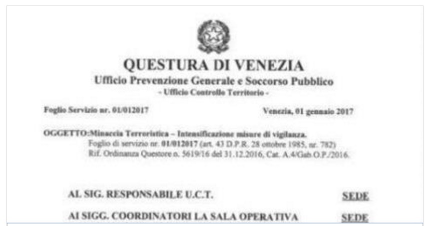 IL DOCUMENTO IN ESCLUSIVA: ''ATTACCO TERRORISTICO IN ITALIA, ECCO QUANDO'' - L'ALLARME DELLE QUESTURE - 05/01/2017