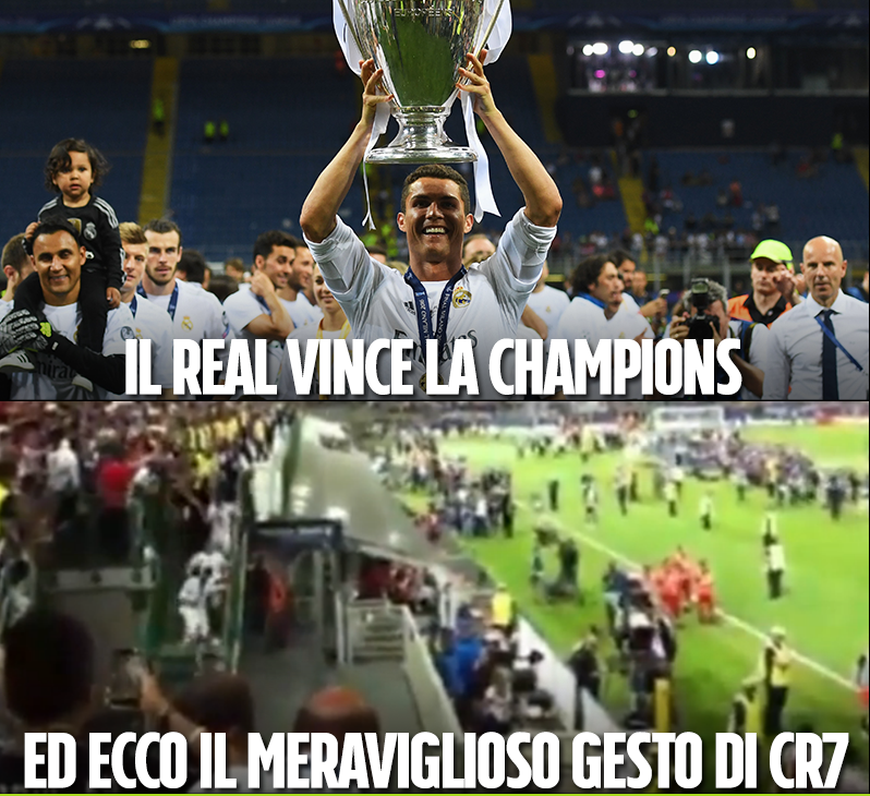 CRISTIANO RONALDO SCENDE LE SCALE DEL PALCO DELLA PREMIAZIONE E IL SUO GESTO NON E' PASSATO INOSSERVATO - 29/05/2016