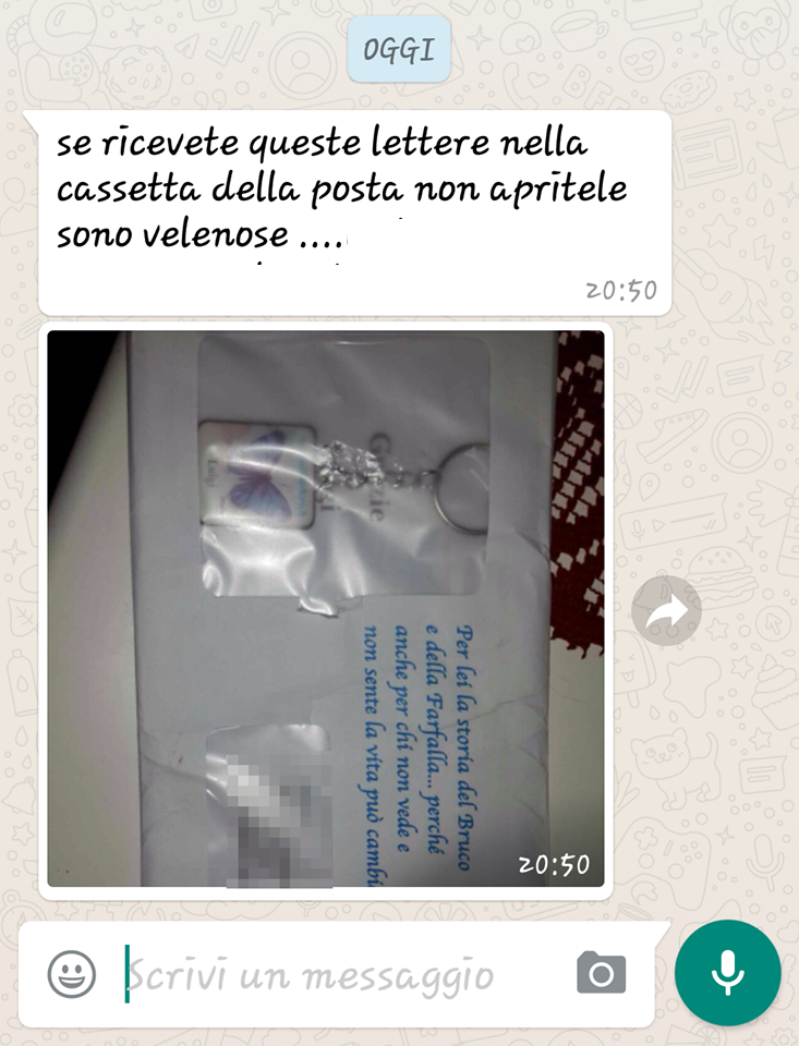 ''NON APRITE QUELLA BUSTA, E' VELENOSA'': L'ALLARME SU WHATSAPP, ECCO TUTTA LA VERITA' - 13/01/2017