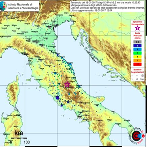 SCIAME SISMICO, L'INGV: ''POSSIBILI TERREMOTI ANCHE PIU' FORTI, MAI NELLA STORIA UNA SERIE COSI'' ECCO DOVE - 18/01/2017