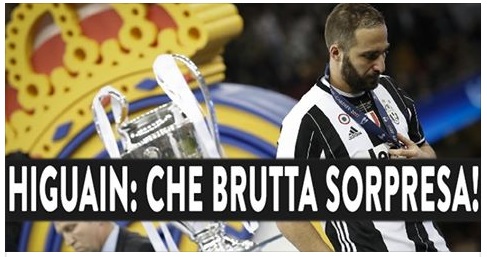 NON SOLO LA BATOSTA IN FINALE, NOTIZIA TERRIBILE PER HIGUAIN: BRUTTA SORPRESA... - 06/06/2017
