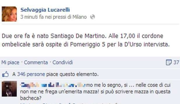 SELVAGGIA LUCARELLI SU FB: 'È NATO SANTIAGO, IL FIGLIO DI BELEN' E FRECCIATINA ALLA D'URSO - 09/04/2013