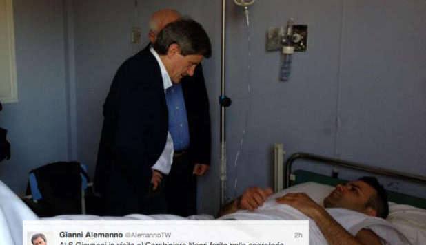 ALEMANNO VA IN OSPEDALE DAL CARABINIERE FERITO E PUBBLICA LA FOTO - GUARDA - 28/04/2013