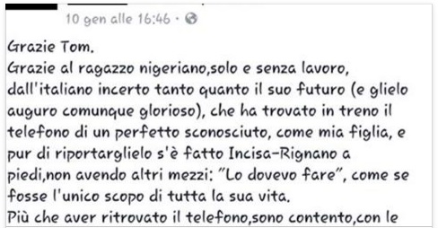 FA 10 CHILOMETRI A PIEDI PER RESTITUIRE CELLULARE, LO STRAORDINARIO GESTO DI UN IMMIGRATO - 15/01/2017