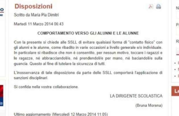 PREVENZIONE PEDOFILIA A SCUOLA: ''VIETATO PRENDERE PER MANO I BAMBINI'' - 23/03/2014