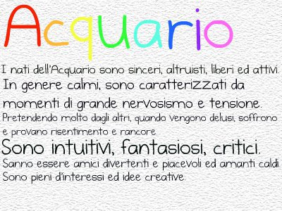 Ad ogni segno er suo carattere: ACQUARIO - 26/05/2012