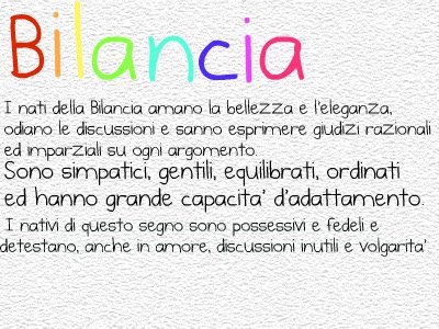 Ad ogni segno er suo carattere: BILANCIA - 26/05/2012