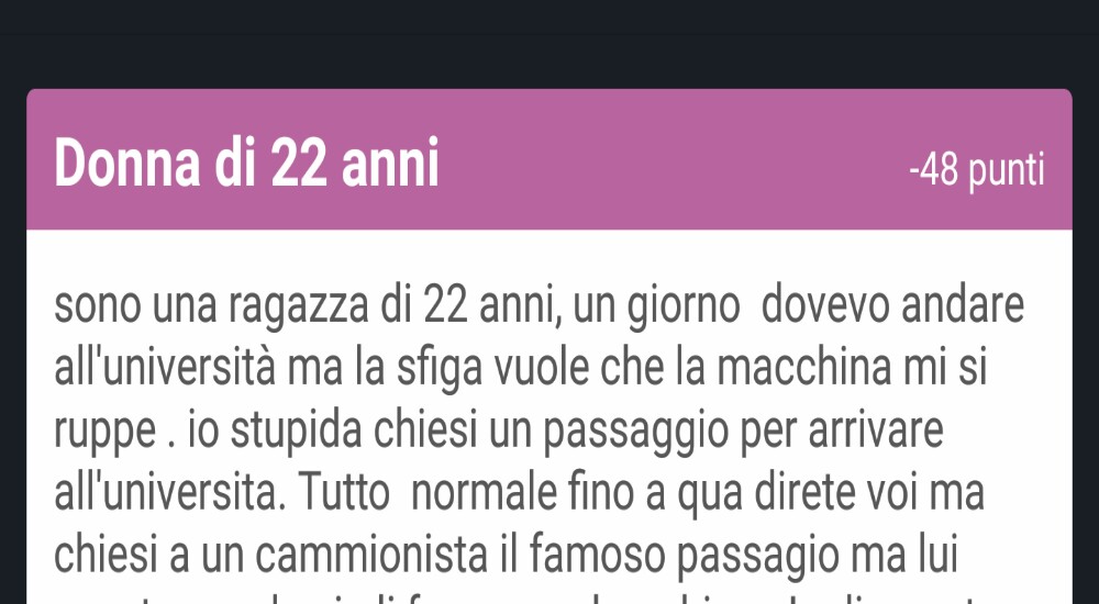 DOVEVO ANDARE ALL'UNIVERSITA' E CHIESI UN PASSAGGIO AD UN CAMIONISTA - 11/05/2016
