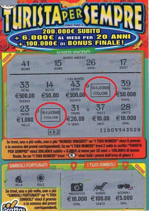 IO SO' UNO DE QUELLI CHE NUN GIOCA... MA SI GIOCO E' IMPOSSIBILE CHE VINCO QUALCOSA !! - 13/03/2012