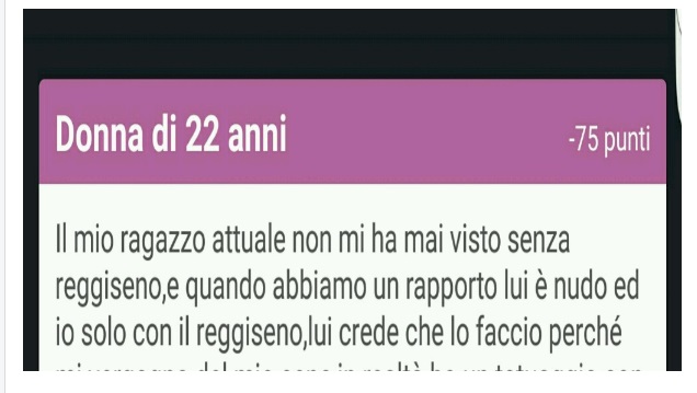 IL MIO RAGAZZO NON MI HA MAI VISTO SENZA REGGISENO ''CREDE MI VERGOGNI, MA IL MOTIVO E' UN ALTRO'' - 11/05/2016