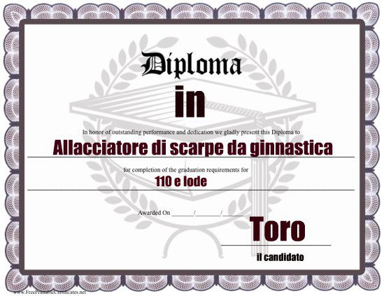 Un diploma per ogni segno zodiacale: TORO - 27/04/2012
