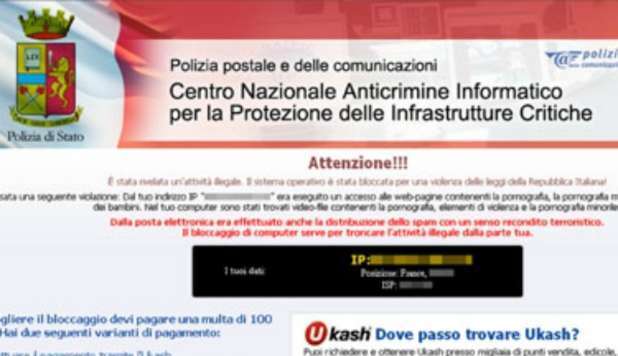 'PER SBLOCCARE IL PC PAGA 100 EURO'. ATTENZIONE AL VIRUS-TRUFFA DELLA POLIZIA - 06/09/2012
