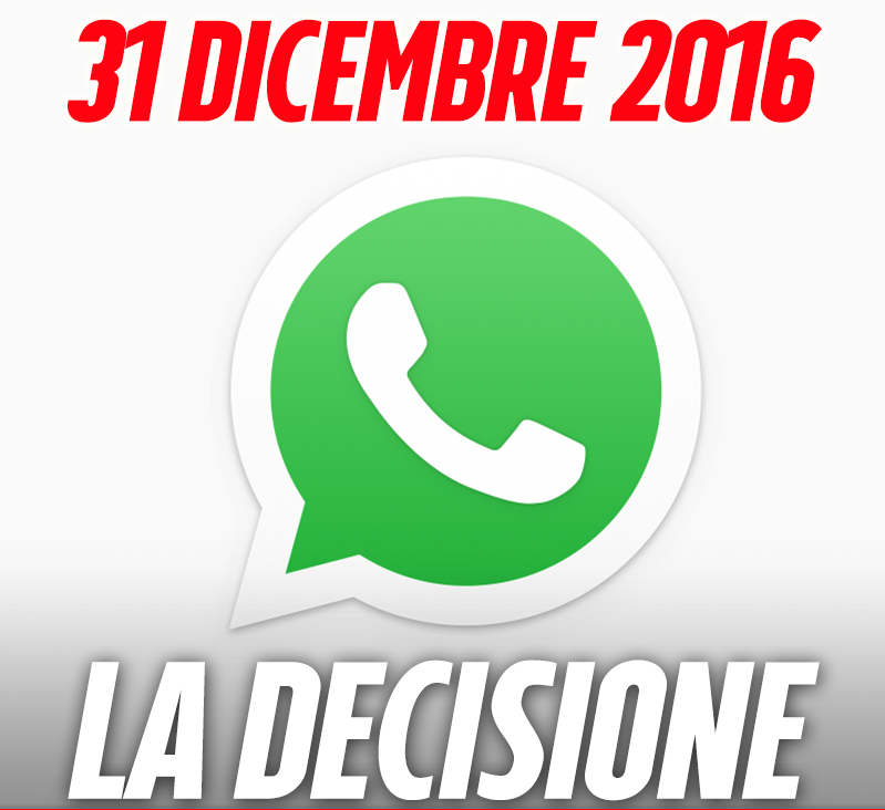 31 DICEMBRE 2016: WHATSAPP HA DECISO - ECCO COSA ACCADRA' - 26/11/2016